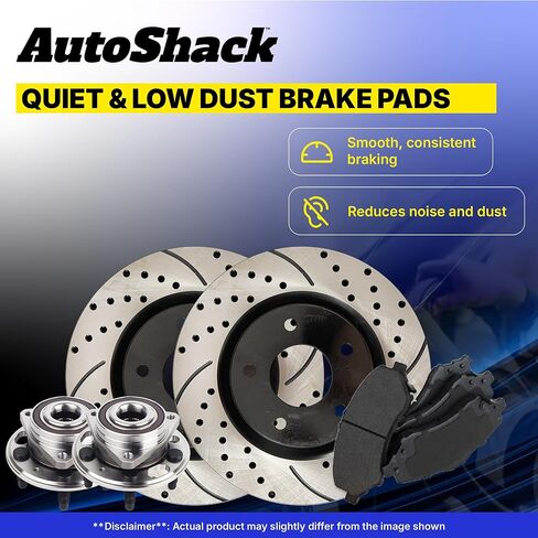 دوارات الفرامل الأمامية والخلفية المحفورة والمشقوقة من AutoShack، وسادات فرامل سيراميك ممتازة، استبدال مجموعة محور العجلة لسيارة شيفروليه إكوينوكس V6 FWD المطلية بالكهرباء، مجموعة فرامل مكونة من 16 قطعة ShadowGuard in Saudi Arabia