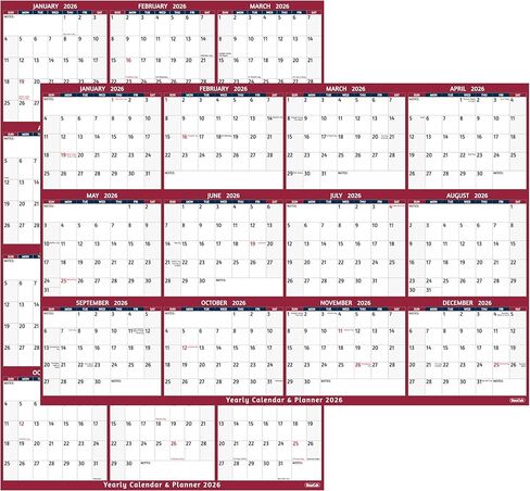 2026 Dry Erase Calendar – Large Yearly Wall calendar 2026, 38.2'' x 25.2'', 2-Side Reversible Calendar 2026, Vertical/Horizontal, Jan 2026 – Dec 2026, 2026 Wall Calendar with Notes, Stickers - Red in Saudi Arabia