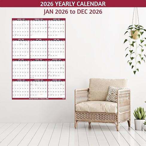 2026 Dry Erase Calendar – Large Yearly Wall calendar 2026, 38.2'' x 25.2'', 2-Side Reversible Calendar 2026, Vertical/Horizontal, Jan 2026 – Dec 2026, 2026 Wall Calendar with Notes, Stickers - Red in Saudi Arabia