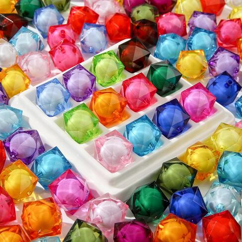 20mm Acrylic Beads 180pcs Cube Chunk Bubblegum Bead Multicolor Beadable Pen Ball Beads for Pen Bag Jewelry Making Necklace Bracelets (Transparent&Color) in Saudi Arabia