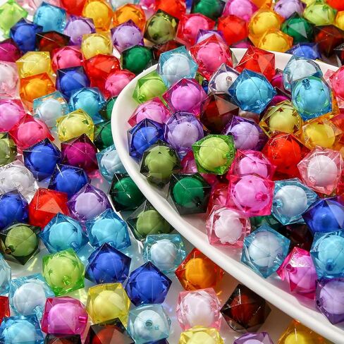 20mm Acrylic Beads 180pcs Cube Chunk Bubblegum Bead Multicolor Beadable Pen Ball Beads for Pen Bag Jewelry Making Necklace Bracelets (Transparent&Color) in Saudi Arabia