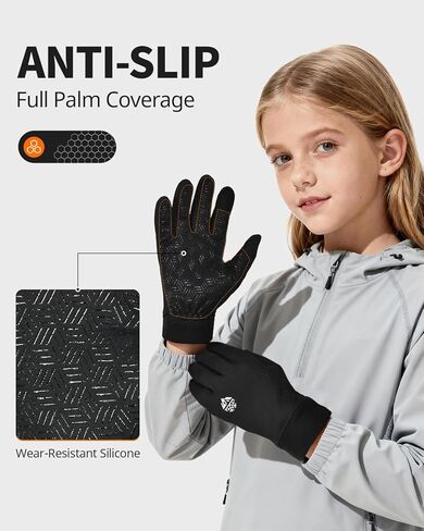 RIGWARL Kids Winter Gloves Water Repellent, Anti-Slip Kids Biking Gloves for Boys Girls Aged 2-10, Touchscreen Kids Fleece Gloves for Hiking Climbing Running Cycling School Sports in Kuwait