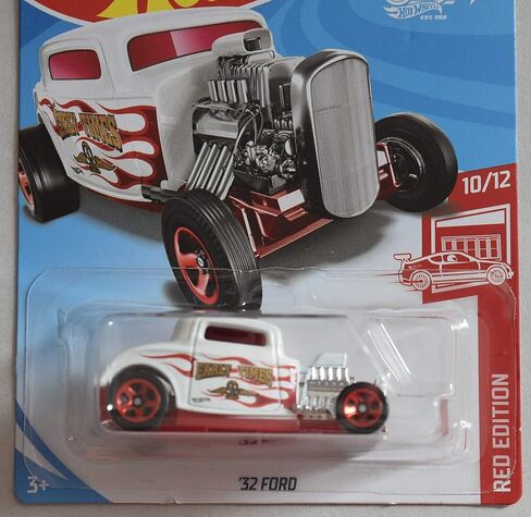 إصدار Hot Wheels RED 10/12، باللون الأبيض مع بطاقة الذكرى الخمسين لفورد RED Flames '32 in Saudi Arabia