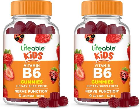 Lifeable Vitamin B6 Gummies for Kids | Great Tasting B6 Vitamins 50mg | Vegan Non-GMO Gluten Free | for Nerve Function Support | 60 Gummies in Saudi Arabia