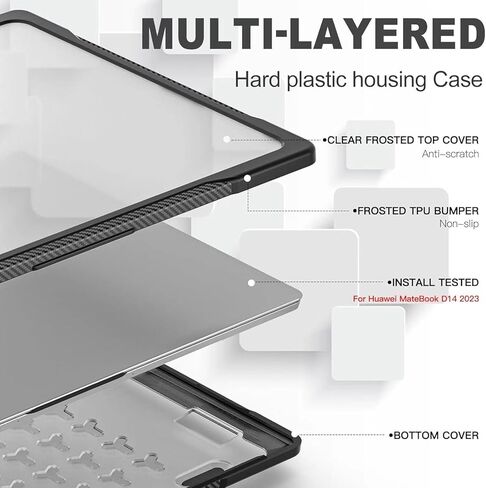حافظة لهاتف Huawei MateBookD14/D14 SE 2022/Honor Magicbook 14/X14 2022، غطاء حماية للكمبيوتر المحمول شديد التحمل ومضاد للانزلاق ومضاد لبصمات الأصابع ومضاد للانزلاق. (أسود من خلال) in Saudi Arabia