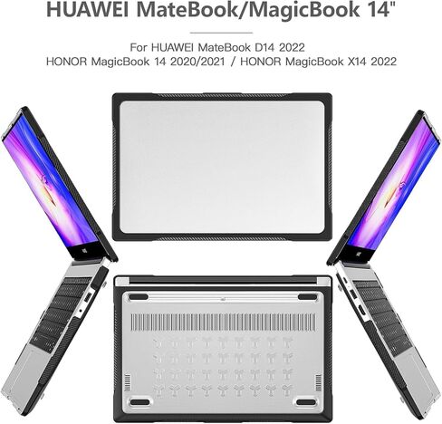 حافظة لهاتف Huawei MateBookD14/D14 SE 2022/Honor Magicbook 14/X14 2022، غطاء حماية للكمبيوتر المحمول شديد التحمل ومضاد للانزلاق ومضاد لبصمات الأصابع ومضاد للانزلاق. (أسود من خلال) in Saudi Arabia