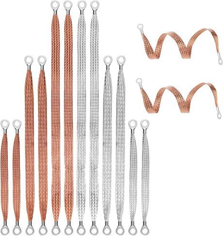 12 Pcs Automotive Ground Straps, 10/15/20 Inch Universal Engine Grounding Cable Strap Kit with Ring Terminals Braided Copper Tinned Ground Wire for Most Cars (Silver, Orange) in Saudi Arabia
