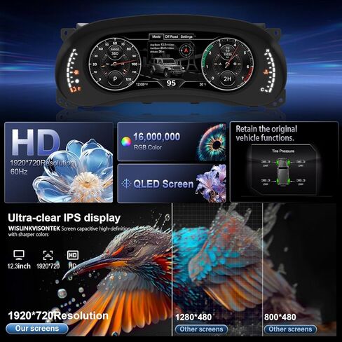 شاشة عرض مجموعة الأدوات الرقمية لسيارة Jeep Wrangler JK 2011-2017 ترقية عداد السرعة، شاشة HD 12.3 بوصة 1920*720، تمهيد سريع 2S، التوصيل والتشغيل، تثبيت غير مدمر، ترقية OTA in Saudi Arabia