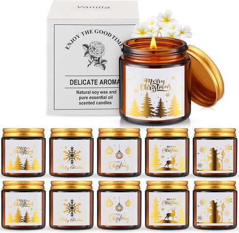 MTLEE 10 Pcs Christmas Candle Gift Set Christmas Scented Candles 10 Fragrances Aromatherapy Candle Gift Set for Women Merry Christmas Candle for Christmas Holiday Presents(Golden Lid) in Saudi Arabia