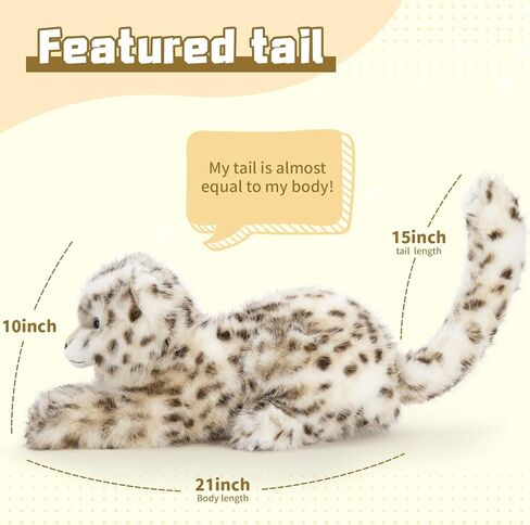 MaoGoLan Soft Stuffed Snow Leopard Plush 35'' Giant Cheetah Stuffed Animal, Fluffy Plush Toy for Girls Kids Realistic Stuffy, Christmas Easter Valentine's Day Birthday Gift Jungle Decorations in Kuwait