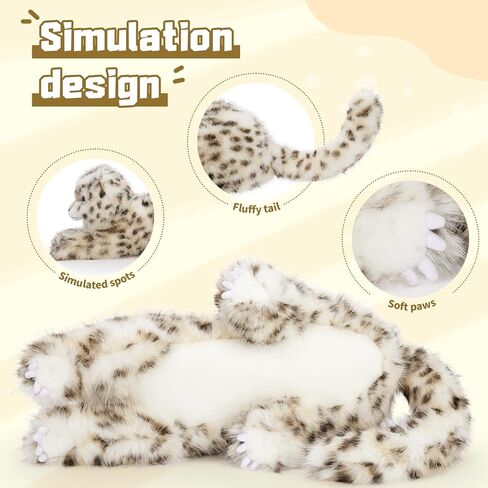 MaoGoLan Soft Stuffed Snow Leopard Plush 35'' Giant Cheetah Stuffed Animal, Fluffy Plush Toy for Girls Kids Realistic Stuffy, Christmas Easter Valentine's Day Birthday Gift Jungle Decorations in Kuwait