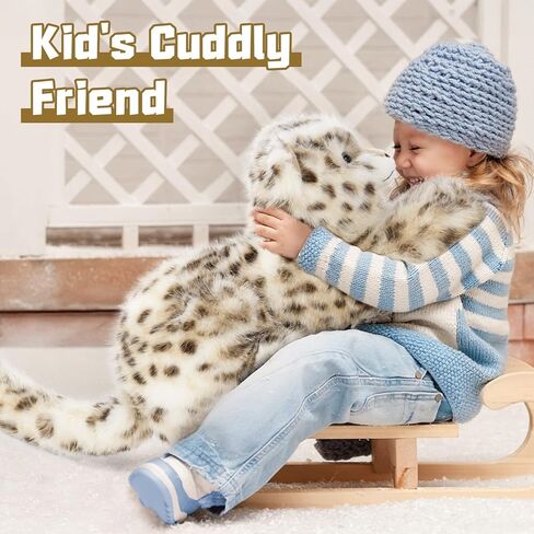 MaoGoLan Soft Stuffed Snow Leopard Plush 35'' Giant Cheetah Stuffed Animal, Fluffy Plush Toy for Girls Kids Realistic Stuffy, Christmas Easter Valentine's Day Birthday Gift Jungle Decorations in Kuwait