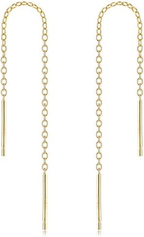 2pcs Adabele Real Gold Plated Sterling Silver Cute Dainty Threader Earring Findings Pull Through Threaded Long Chain Drop Tassel 5 inch Minimalist Jewelry Findings SS339-5 in Saudi Arabia