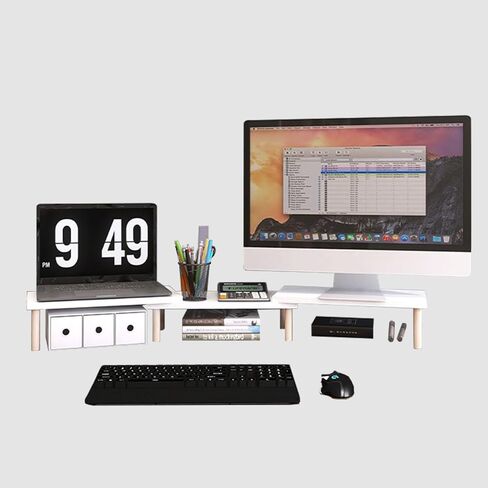 Wood Desk Dual Monitor Stand, Adjustable Length and Angle Office Desktop Organizer Riser, Extra Long Multifunctional Computer Screen Shelf (Size : H 9.7cm (3 7/8")) in Saudi Arabia