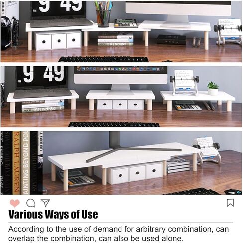 Wood Desk Dual Monitor Stand, Adjustable Length and Angle Office Desktop Organizer Riser, Extra Long Multifunctional Computer Screen Shelf (Size : H 9.7cm (3 7/8")) in Saudi Arabia
