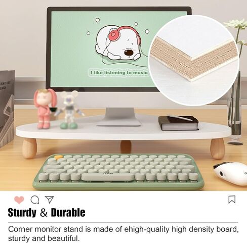 Ergonomic Corner Monitor Stand with Double Shelf, Space Saving Desktop Organizer Stand, Universal Triangle Screen Riser for Display/Printer(White) in Saudi Arabia