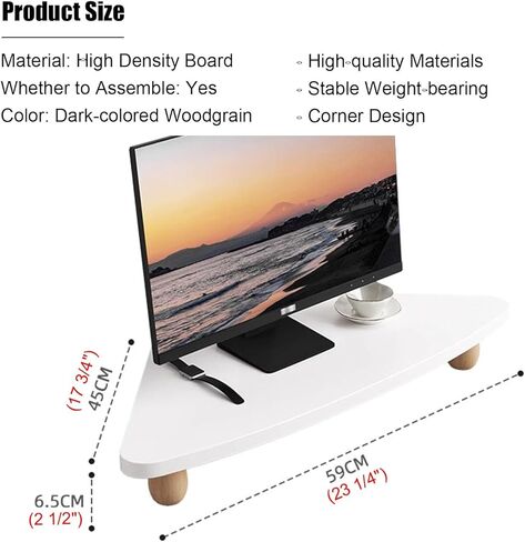 Ergonomic Corner Monitor Stand with Double Shelf, Space Saving Desktop Organizer Stand, Universal Triangle Screen Riser for Display/Printer(White) in Saudi Arabia