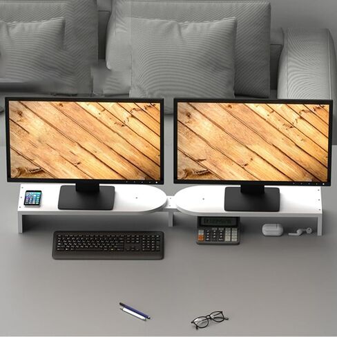 Angle Adjustable Corner Monitor Stand, Solid Wood Ergonomic Computer Screen Riser, Multi-Purpose Desktop Storage Shelf for Notebook/Printer (Color : White) in Saudi Arabia