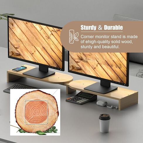 Angle Adjustable Corner Monitor Stand, Solid Wood Ergonomic Computer Screen Riser, Multi-Purpose Desktop Storage Shelf for Notebook/Printer (Color : White) in Saudi Arabia