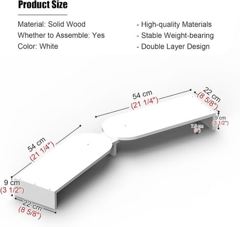 Angle Adjustable Corner Monitor Stand, Solid Wood Ergonomic Computer Screen Riser, Multi-Purpose Desktop Storage Shelf for Notebook/Printer (Color : White) in Saudi Arabia