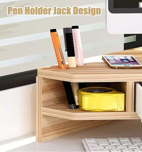 Corner Monitor Stand Corner Computer Mount with Drawer, Cup Storage Design 2 Tier Monitor Riser, Space Saving Office Desktop Shelves, 12cm / 4.7in Height in Saudi Arabia