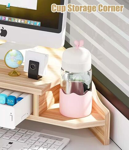 Corner Monitor Stand Corner Computer Mount with Drawer, Cup Storage Design 2 Tier Monitor Riser, Space Saving Office Desktop Shelves, 12cm / 4.7in Height in Saudi Arabia