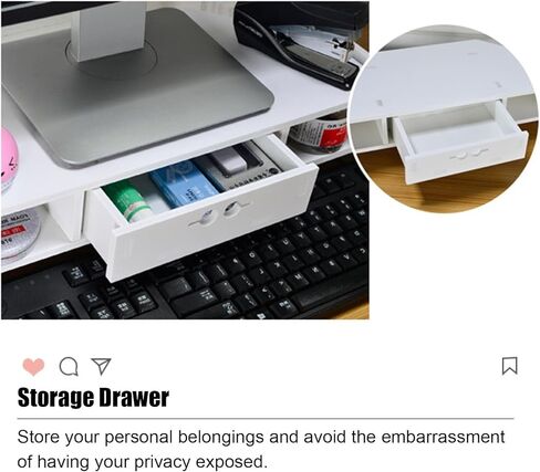 White Triangle Monitor Stand with Drawer, Universal Corner Computer Monitor Riser, Multifunctional Desktop Storage Shelf for Bedroom/Powder Room in Saudi Arabia