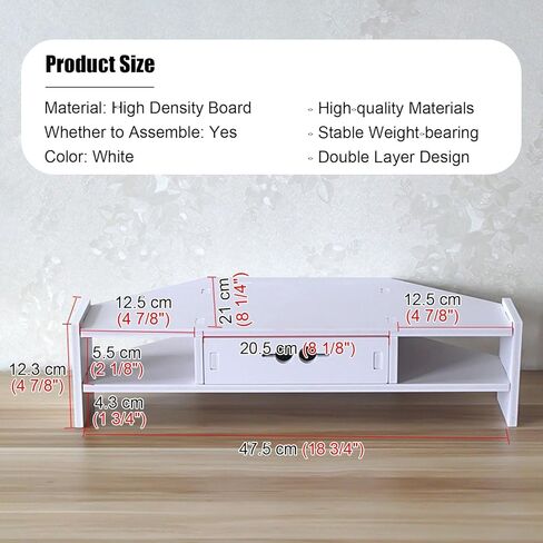 White Triangle Monitor Stand with Drawer, Universal Corner Computer Monitor Riser, Multifunctional Desktop Storage Shelf for Bedroom/Powder Room in Saudi Arabia