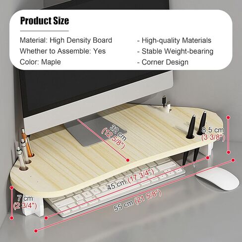 Corner Monitor Stand with Pen Holder, Ergonomic Triangle Computer Screen Riser, Space Saving Office Desktop Organizer Shelf for Laptop/Printer (Color : White) in Saudi Arabia