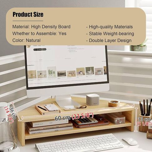 Double Tier Triangle Monitor Stand Riser, 5" High Ergonomic Corner Computer Monitor Stand, Universal Triangular Storage Rack for Printer/Screen(Natural) in Saudi Arabia