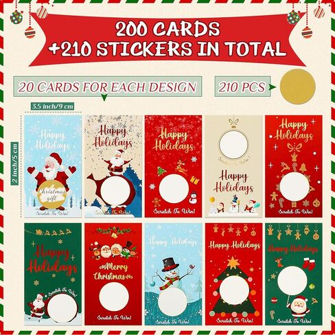 Tenceur 200 Pcs Christmas Scratch off Cards Christmas Party Scratch Game Tickets with Patterns of Snowman Elk Santa Claus for Small Business Holiday Vouchers Xmas Party Supplies Festive Holiday Events in Saudi Arabia