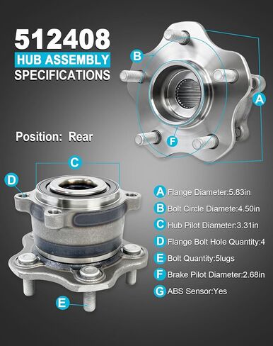 زوج 513121 مجموعة محور العجلة الأمامية المتوافقة مع Chevy Impala Lucerne Venture، لكاديلاك DTS Eldorado Deville Seville لـ Buick Century Regal، لبونتياك مونتانا جراند بريكس، 5 عروة مع ABS in Kuwait