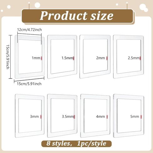 BENECREAT 8Pcs Clay Rolling Frame Set, 8 Thickness Fondant Roller Depth Guide, Acrylic Rolling Pin Gauge Tools for Ceramics, Clay and DIY Handicrafts in Saudi Arabia