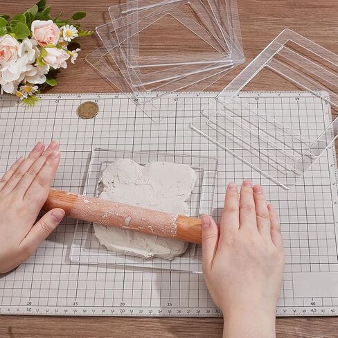 BENECREAT 8Pcs Clay Rolling Frame Set, 8 Thickness Fondant Roller Depth Guide, Acrylic Rolling Pin Gauge Tools for Ceramics, Clay and DIY Handicrafts in Saudi Arabia