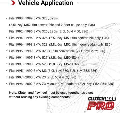 CMP Stage 1 Street Clutch Kit with Chromoly Flywheel Fits BMW 98-99 323i 323is 92-95 325i 325is 96-99 328i 328is 91-95 525i 97-98 528i 95-99 M3 97-02 Z3 Z3M E36 E34 E39 M50 M52 S50 S52 S54 in Saudi Arabia