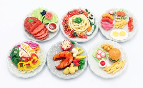 6 Pcs Dollhouse Miniature Western Food Set – Handmade Clay Salmon Steak, Salad,Glazed ham Roast Ham,Burger, Spaghetti and Fast Food Dishes for Dollhouse & Diorama on Ceramic Plates, 1/6 Scale in Saudi Arabia
