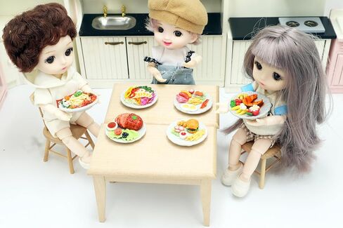 6 Pcs Dollhouse Miniature Western Food Set – Handmade Clay Salmon Steak, Salad,Glazed ham Roast Ham,Burger, Spaghetti and Fast Food Dishes for Dollhouse & Diorama on Ceramic Plates, 1/6 Scale in Saudi Arabia
