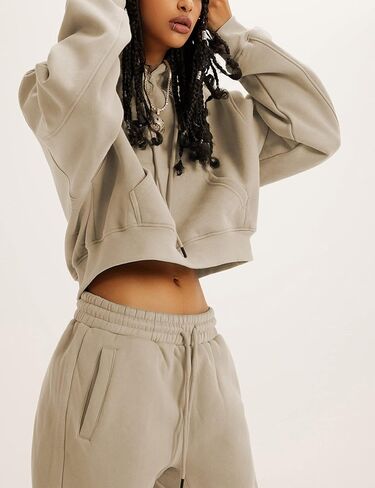 المرأة 2PC المطار تتسابق عارضة هوديي الصوف رياضية البلوز البلوز الركض السراويل جيوب in Kuwait