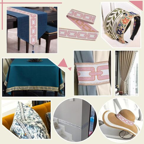 PH PandaHall 5.5Yard Embroidered Drapery Trim 3.6inch Wide Geometric Ribbon Polyester Jacquard Grid Ribbon Blue Drapery Banding Trim Tape for Drapes Curtain Banding Sewing Clothing Decor in Saudi Arabia