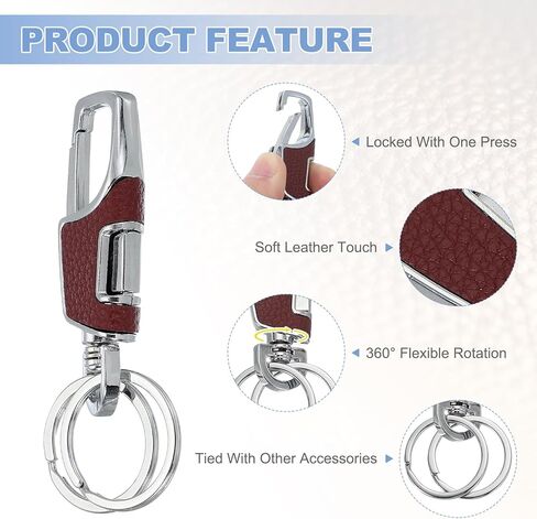 MECCANIXITY Car Key Chain, Detachable Leather Keychain Stainless Steel Buckle Keys Holder with Rings for Men and Women in Saudi Arabia
