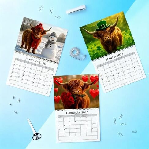 2026 Highland Cow Wall Calendar, Highland Cattle Calendar, 12 Month Wall Calendars in Saudi Arabia