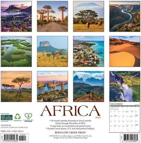 Willow Creek Press، تقويم حائط أفريقيا 2026، 12 بوصة × 12 بوصة، تقويم 18 شهرًا مع ربط حلزوني in Saudi Arabia
