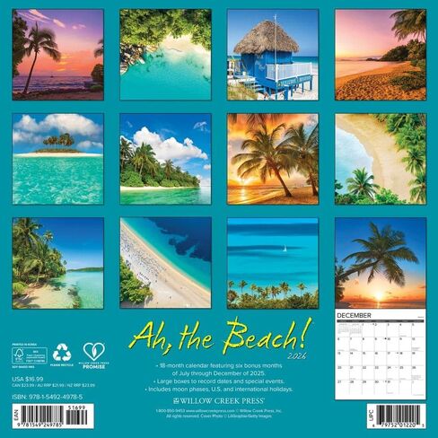 Willow Creek Press, Ah Beach 2026 Wall Calendar, 12'' X 12'', 18-Month Calendar with Stapled Binding in Saudi Arabia