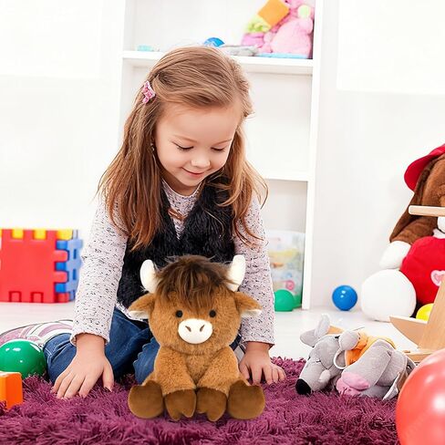 عيد الميلاد محشوة الحيوان المرتفعات البقرة، 8 بوصة الفراولة الوردي المرتفعات بقرة أفخم مع القوس الشريط، لطيف Plushies للأطفال بنين بنات، Kawaii دمية هدايا أعياد الميلاد للصديقات in Kuwait