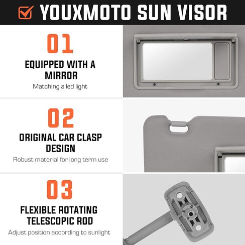 YOUXMOTO Sun Visor 1 Pair for KIA Sportage 2005 2006 2007 2008 2009 2010, Left Driver and Right Passenger Side, Grey Replaces# 85202-1F090LX 85201-1F090LX, with Mirror in Saudi Arabia