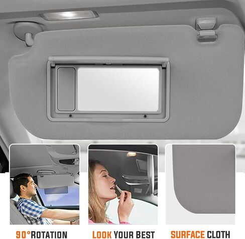 YOUXMOTO Sun Visor 1 Pair for KIA Sportage 2005 2006 2007 2008 2009 2010, Left Driver and Right Passenger Side, Grey Replaces# 85202-1F090LX 85201-1F090LX, with Mirror in Saudi Arabia