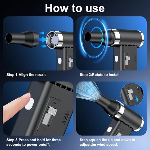 Mini Ultra-Slim Electric Compressed Air Duster, 150,000RPM Brushless Motor, Powerful Airflow for Keyboard/PC/Car, USB-C Rechargeable in Saudi Arabia