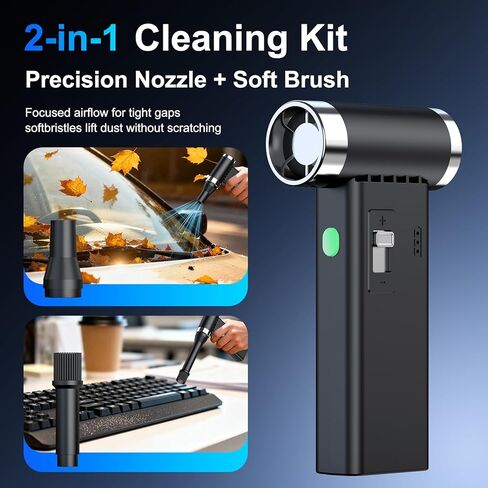 Mini Ultra-Slim Electric Compressed Air Duster, 150,000RPM Brushless Motor, Powerful Airflow for Keyboard/PC/Car, USB-C Rechargeable in Saudi Arabia
