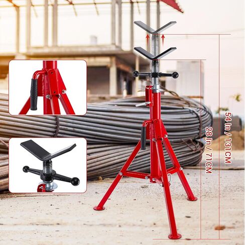 حامل أنبوب رأس على شكل حرف V للحام، ارتفاع قابل للتعديل 28-52 بوصة، سعة الأنابيب 1/8 بوصة إلى 12 بوصة، هيكل من الصلب الكربوني شديد التحمل 2500 رطل أكثر متانة، أنبوب محمول قابل للطي، حامل لحام فولاذي in Kuwait