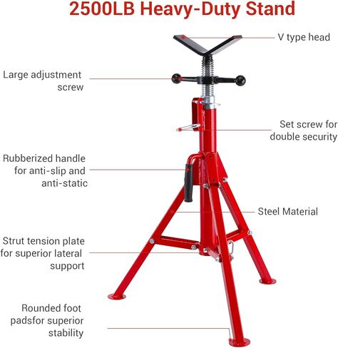 حامل أنبوب رأس على شكل حرف V للحام، ارتفاع قابل للتعديل 28-52 بوصة، سعة الأنابيب 1/8 بوصة إلى 12 بوصة، هيكل من الصلب الكربوني شديد التحمل 2500 رطل أكثر متانة، أنبوب محمول قابل للطي، حامل لحام فولاذي in Kuwait